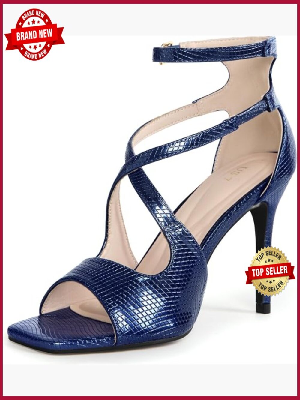 Women's Square Toe Stiletto Heel Sandals, Ankle Strap Crisscross Design, Dressy